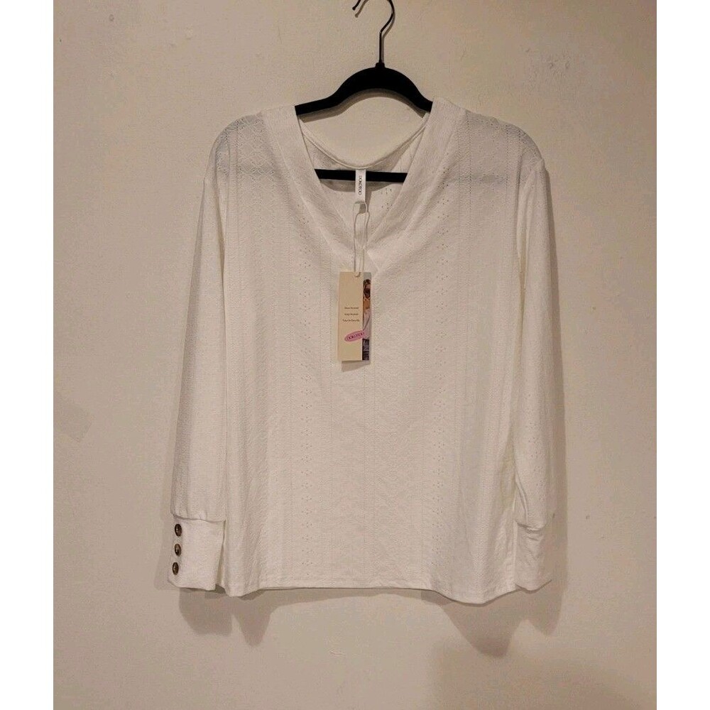Dokotoo Long Sleeve V-neck Blouse With Buttoned Cuffs,  Size Medium